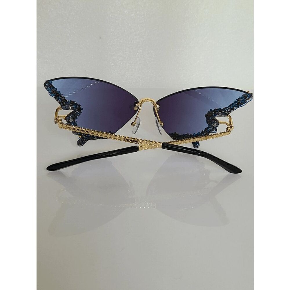 🦋✨ Rhinestone Diamond Butterfly Rimless Y2K Shades Sunglasses NEW - Picture 6 of 15